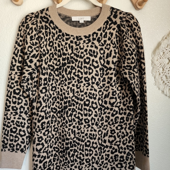 Loft Cheetah Print Long-Sleeve Stretch Knit Sweater Mini Dress Women's S… - Picture 4 of 8